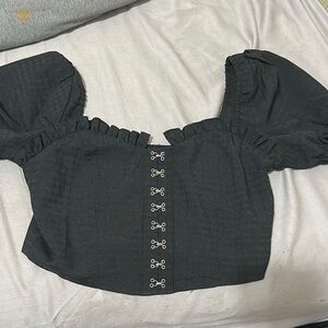 Disturbia Black Puff Sleeve Crop Blouse